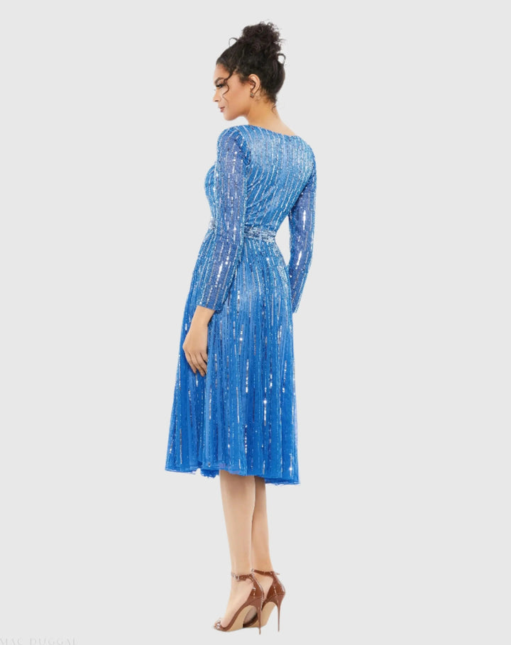 Mac Duggal 5528 Long Sleeve Tea Length Dress