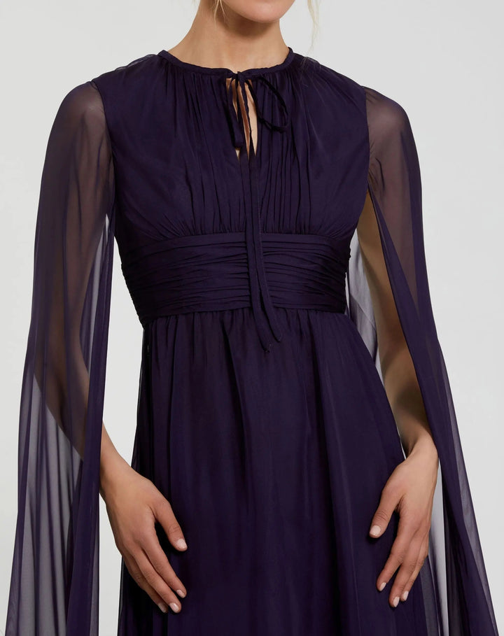 Mac Duggal 56082 Chiffon Cape Sleeve Ankle-Length Dress With Keyhole
