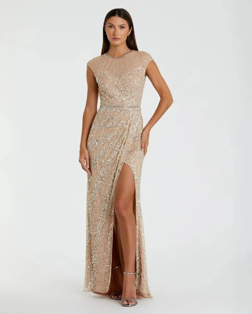 Mac Duggal 5619 Embellished Illusion High Neck Cap Sleeve Gown - Size 8 Only