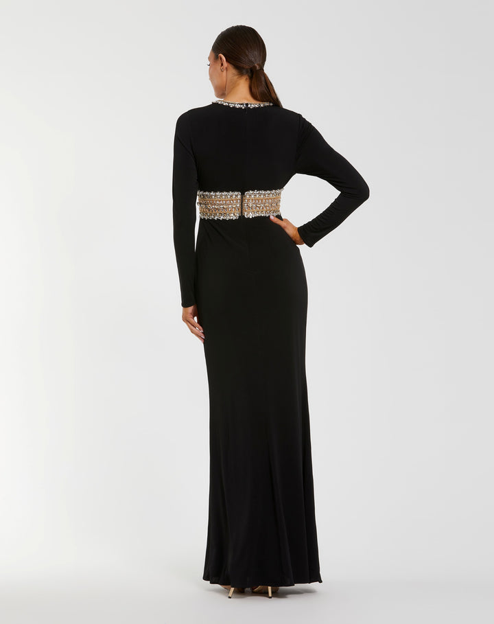 Mac Duggal 56229 Long Sleeve Gown With Embellished Cut Out
