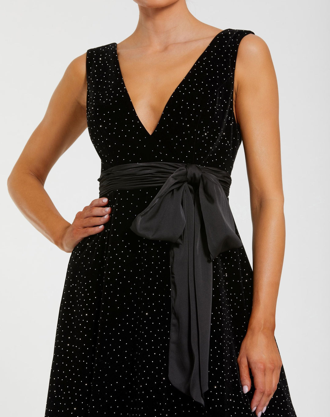 Mac Duggal 56244 Embellished Velvet Midi Dress With Bow