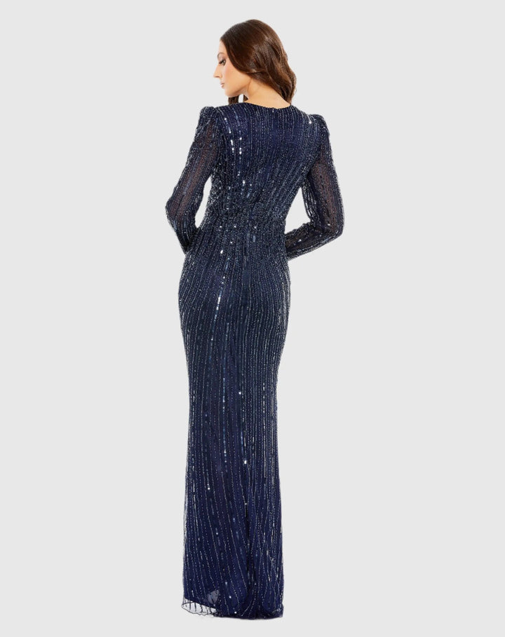 Mac Duggal 5641 Embellished Puff Sleeve Side Knot Gown