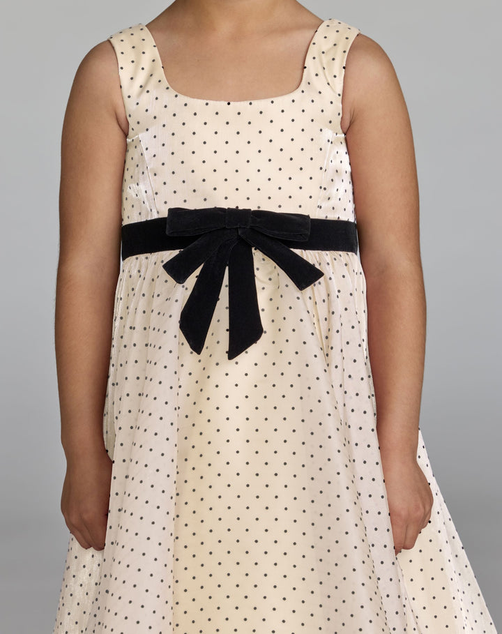 Mac Duggal 56540 Girls Polka Dot Square Neck Dress With Bow