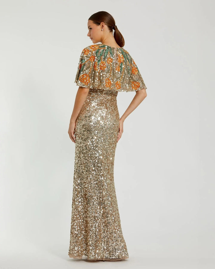 Mac Duggal 6120 Embellished Gown With Floral Beaded Shawl