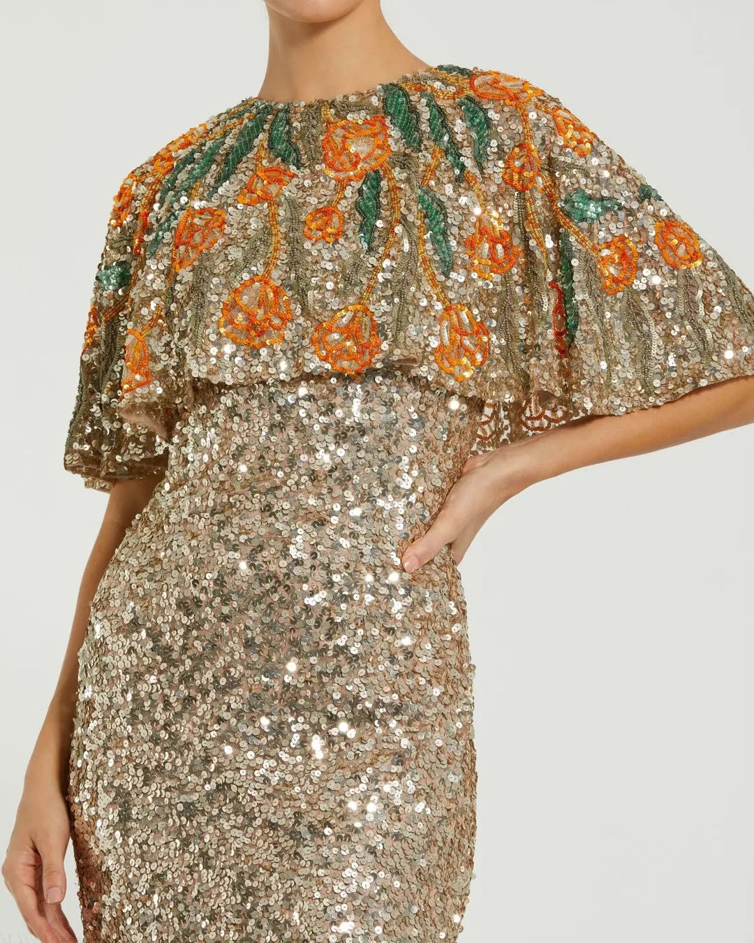 Mac Duggal 6120 Embellished Gown With Floral Beaded Shawl