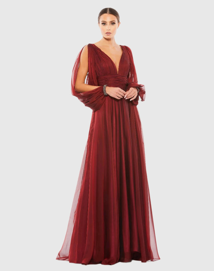 Mac Duggal 67414 Chiffon Open Sleeve A Line Gown