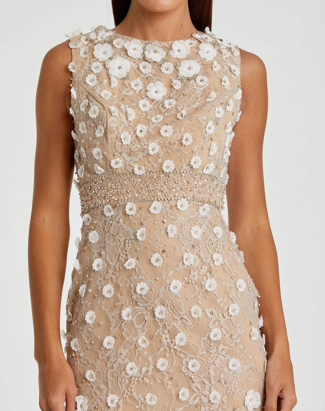 Nude Floral Applique Sleeveless Midi Dress - FOSTANI.com