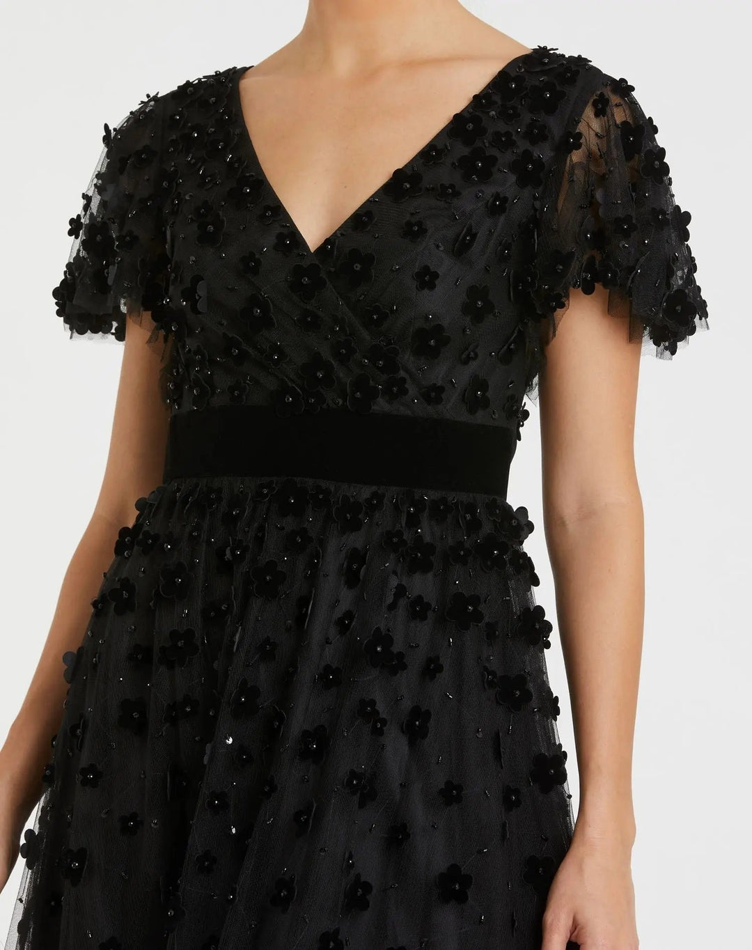 Mac Duggal 67854 Embellished Butterfly Sleeve Velvet Hem Midi Dress