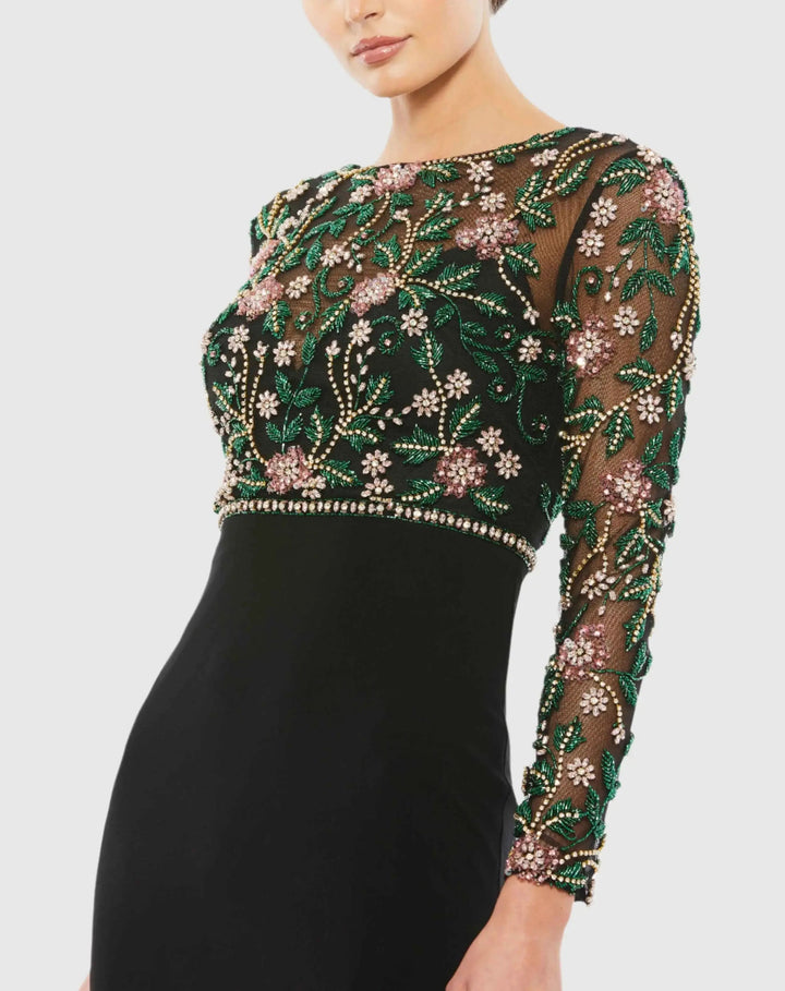 Mac Duggal 67870 Beaded Illusion High Neck Trumpet Gown