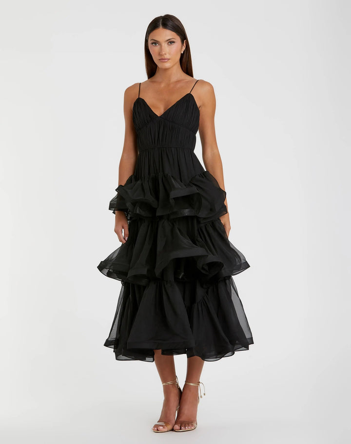 Mac Duggal 68411 Black Tiered V-Neck Dress