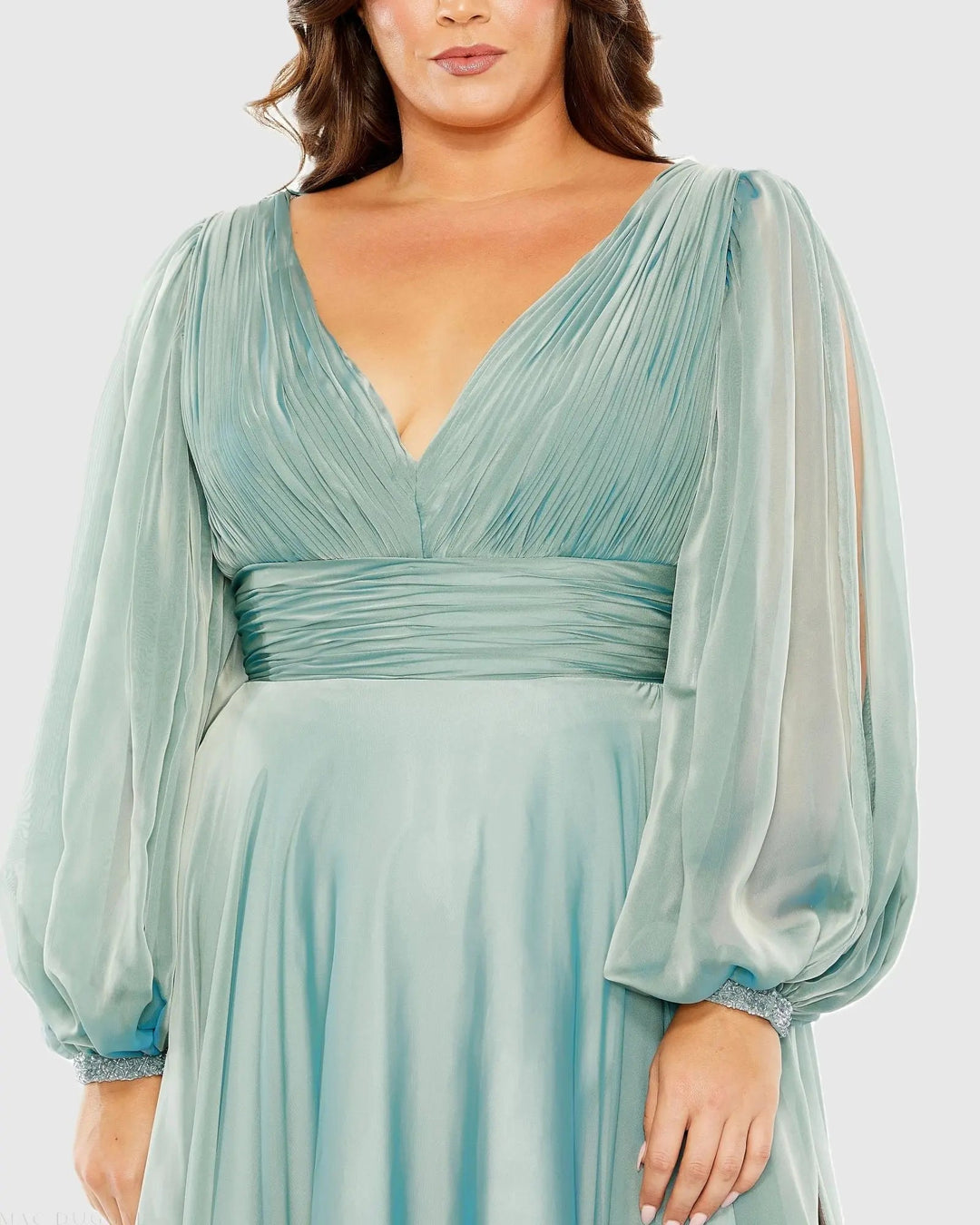 Mac Duggal 68431 Puff Sleeve w/ Embellished Cuff V Neck A Line Gown