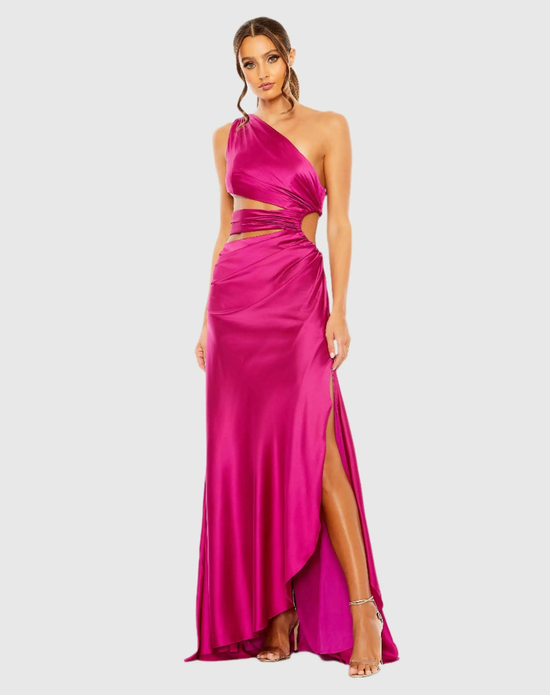 Mac Duggal 68485 Cut Out One Shoulder Satin Gown