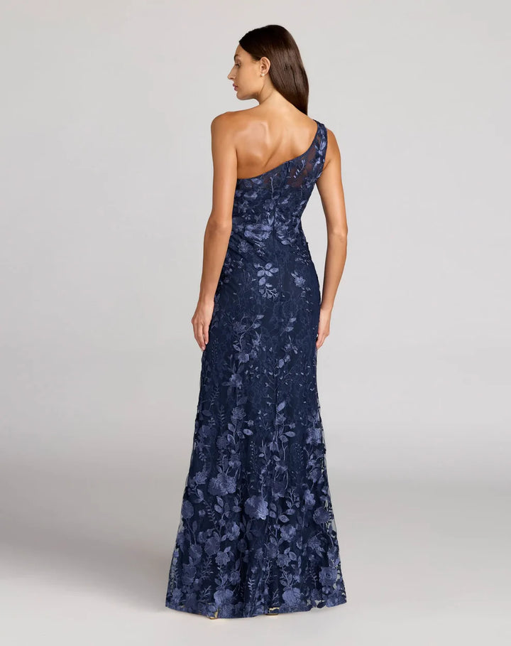 Mac Duggal 68606 Petite Green One Shoulder Floral Embroidered Gown
