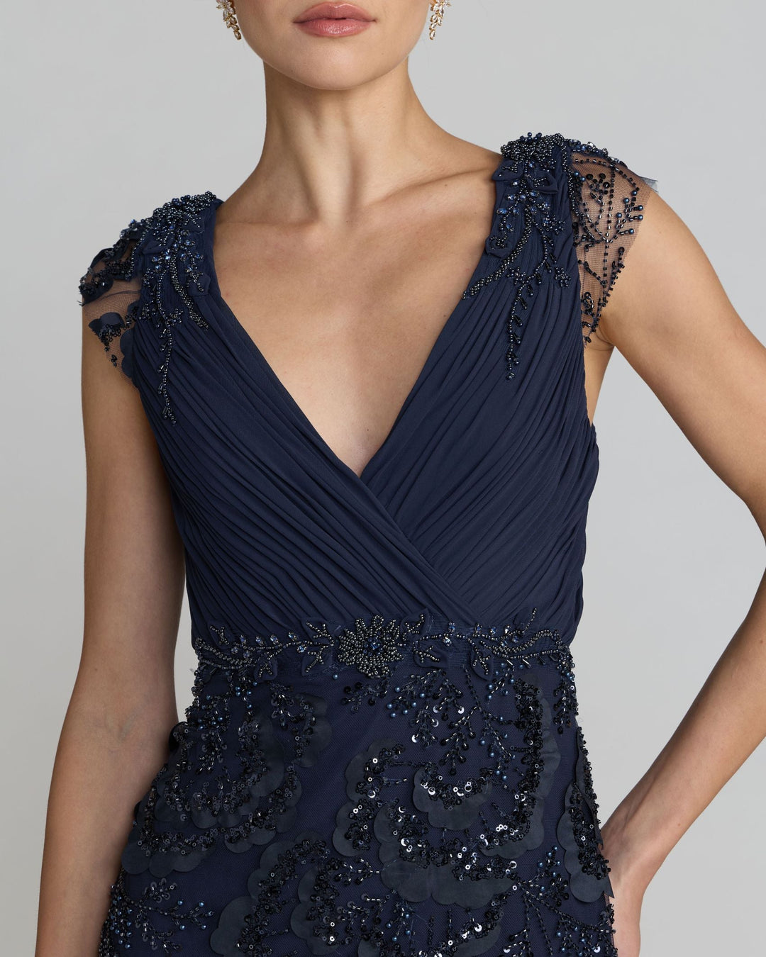 Mac Duggal 69022 Beaded Chiffon V-Neck Evening Dress