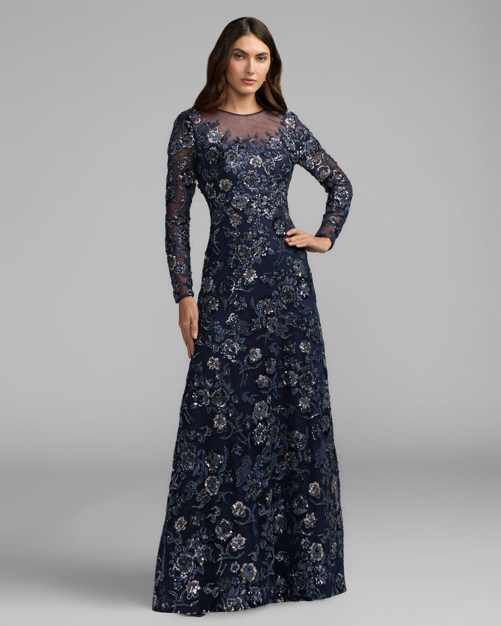 Mac Duggal 69212 Embellished Floral Long Sleeve A-Line Gown