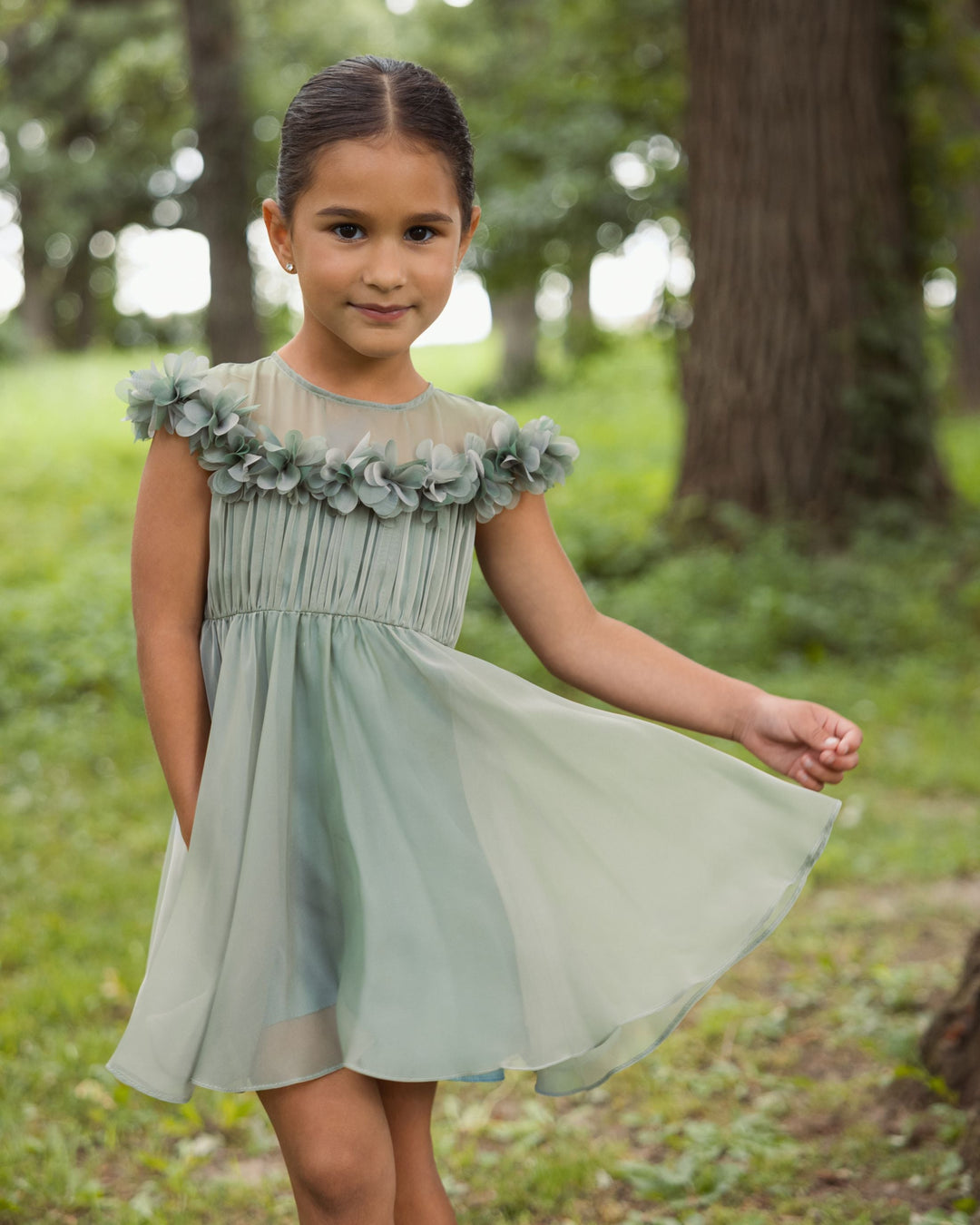 Mac Duggal 69319 Girls Midi Dress With 3D Flowers