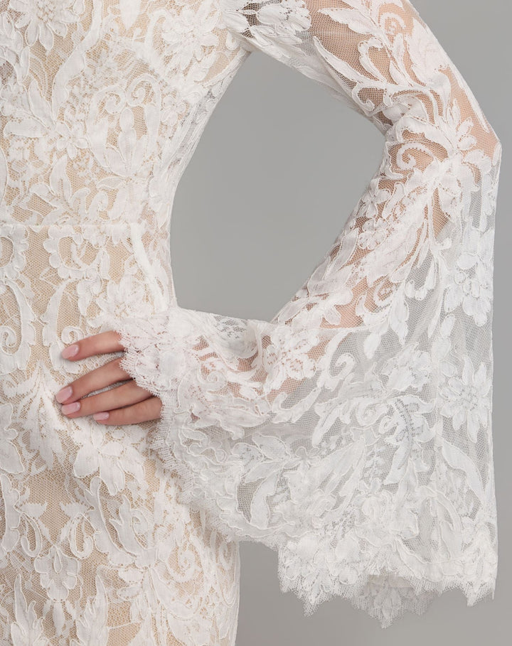 Mac Duggal 69425 Mock Neck Long Sleeve Lace Gown