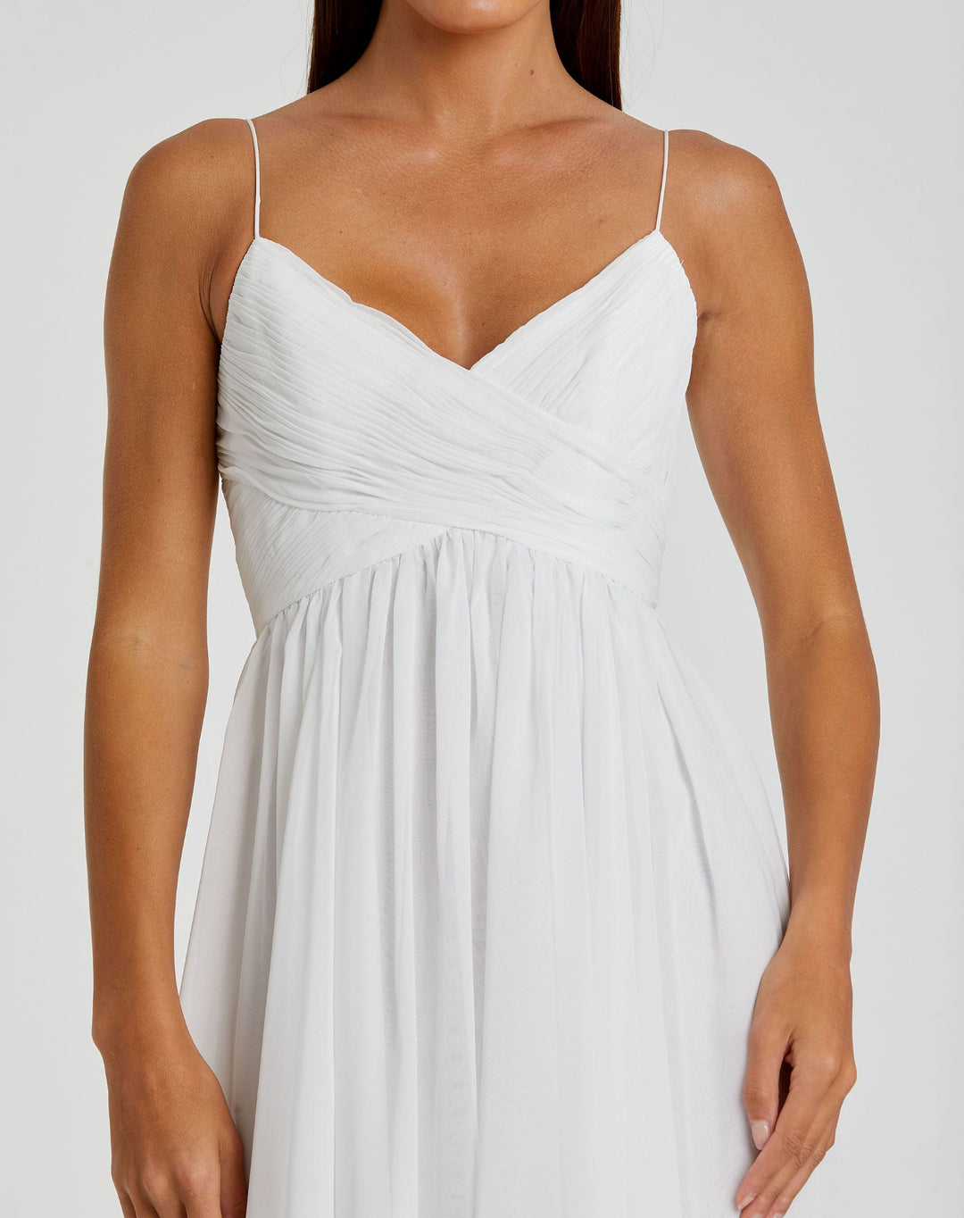 Mac Duggal EFFORTLESSLY Faux Wrap Sleeveless Flowy Midi Dress