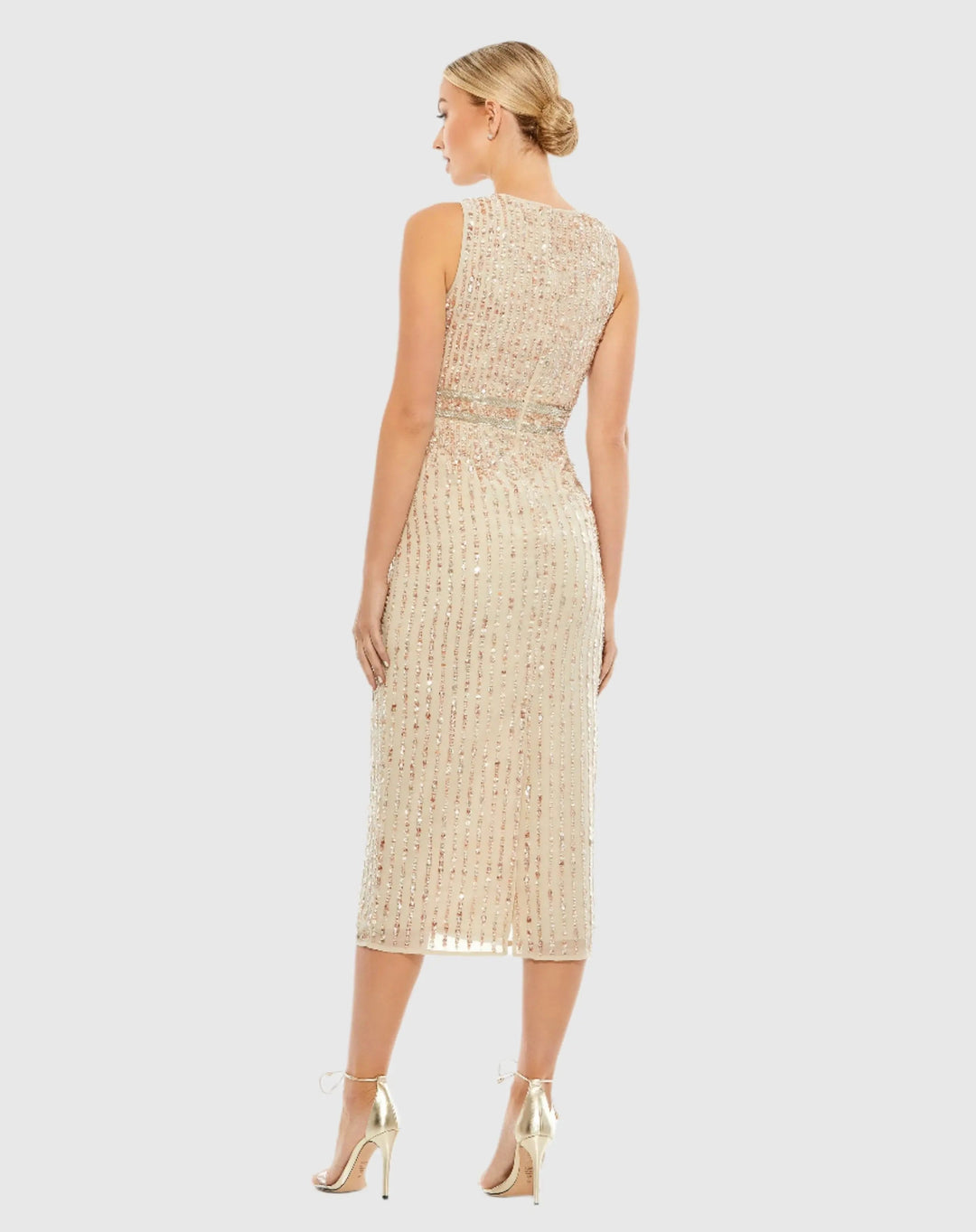 Mac Duggal 70267 Sequined Sleeveless V-Neck Midi Sheath Dress