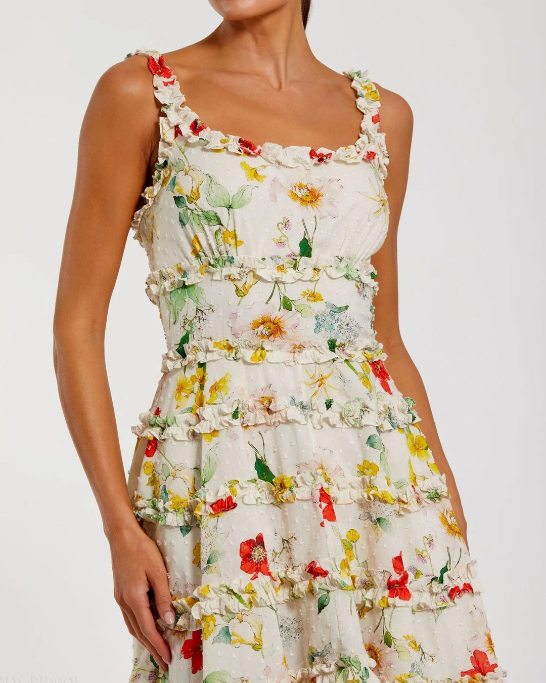 Ivory Floral Square Neck Ruffle Mini Dress - FOSTANI.com