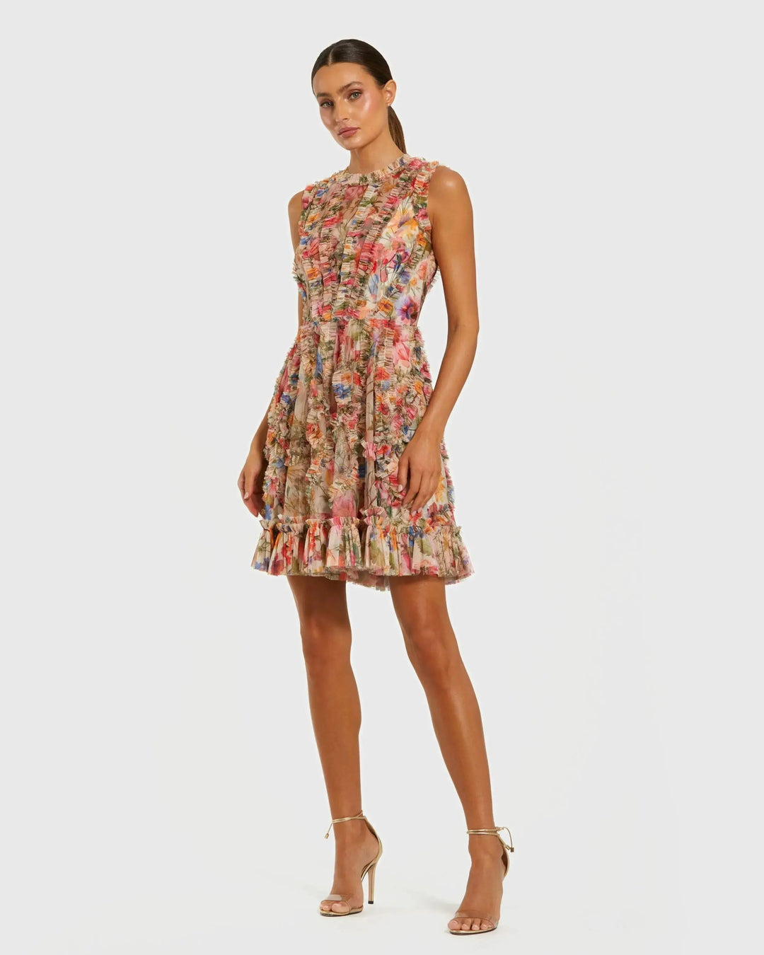 Multicolor Micro Ruffle Floral A-Line Mini Dress - FOSTANI.com