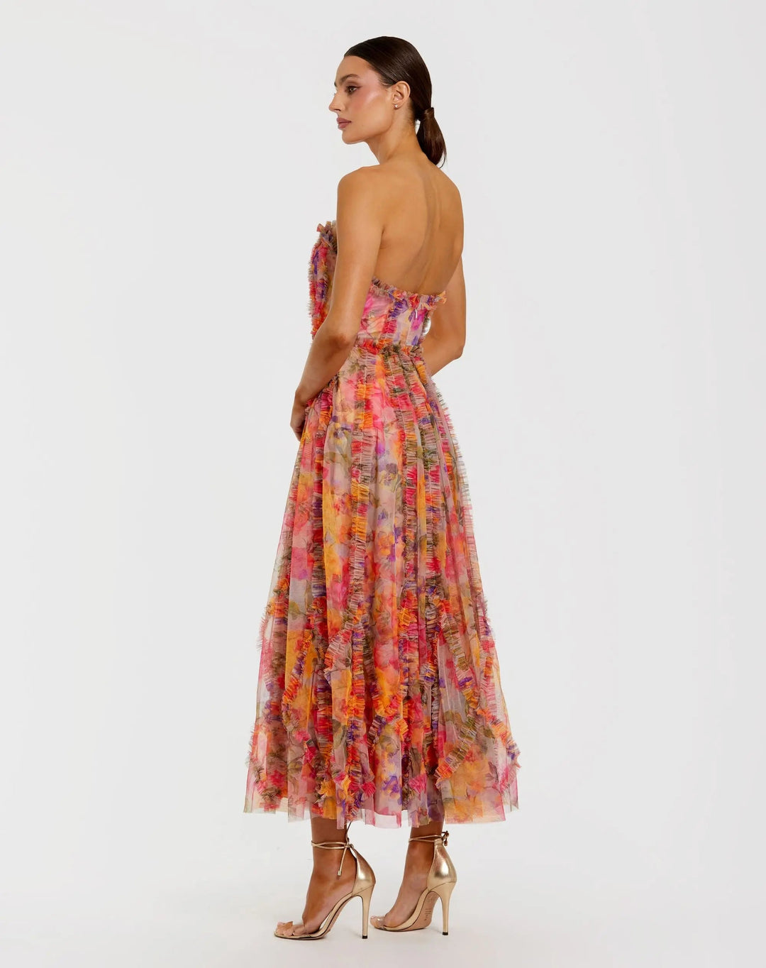 Multicolor Strapless Floral Ruffle Dress - FOSTANI.com