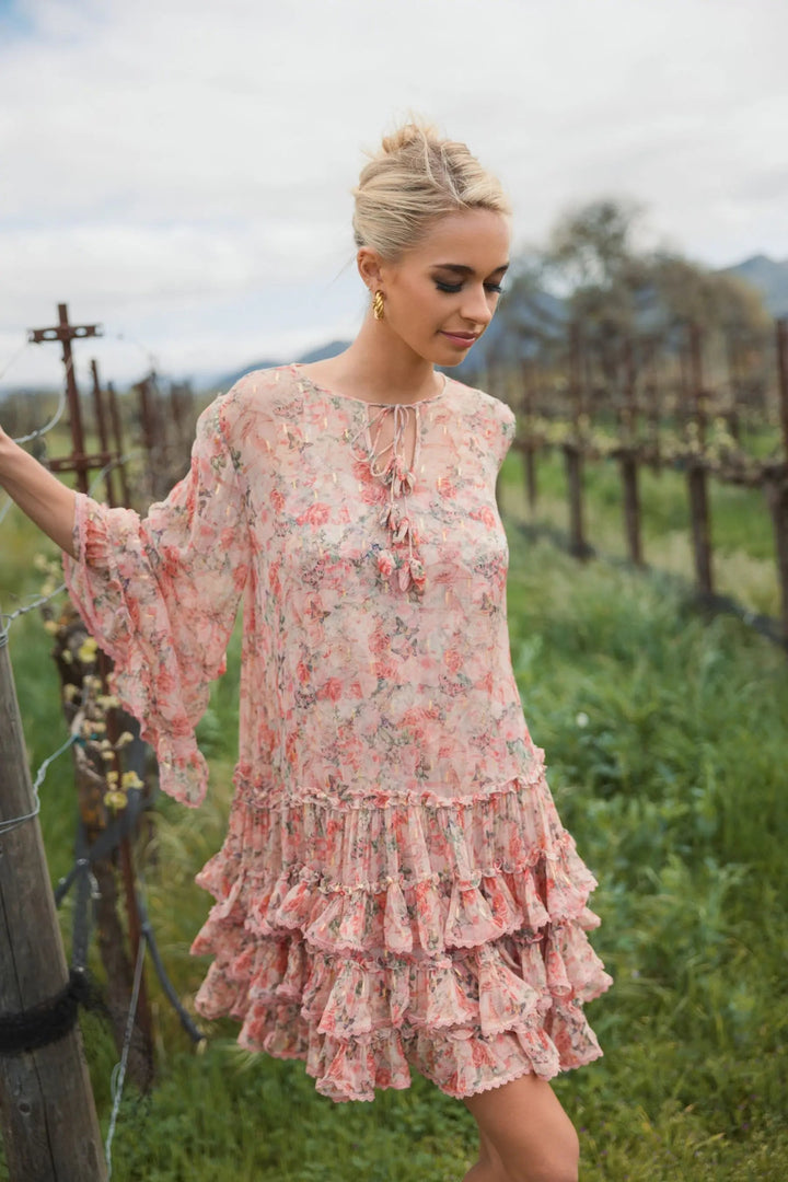 Mac Duggal 8336 Floral Long Sleeve Ruffle Mini Dress