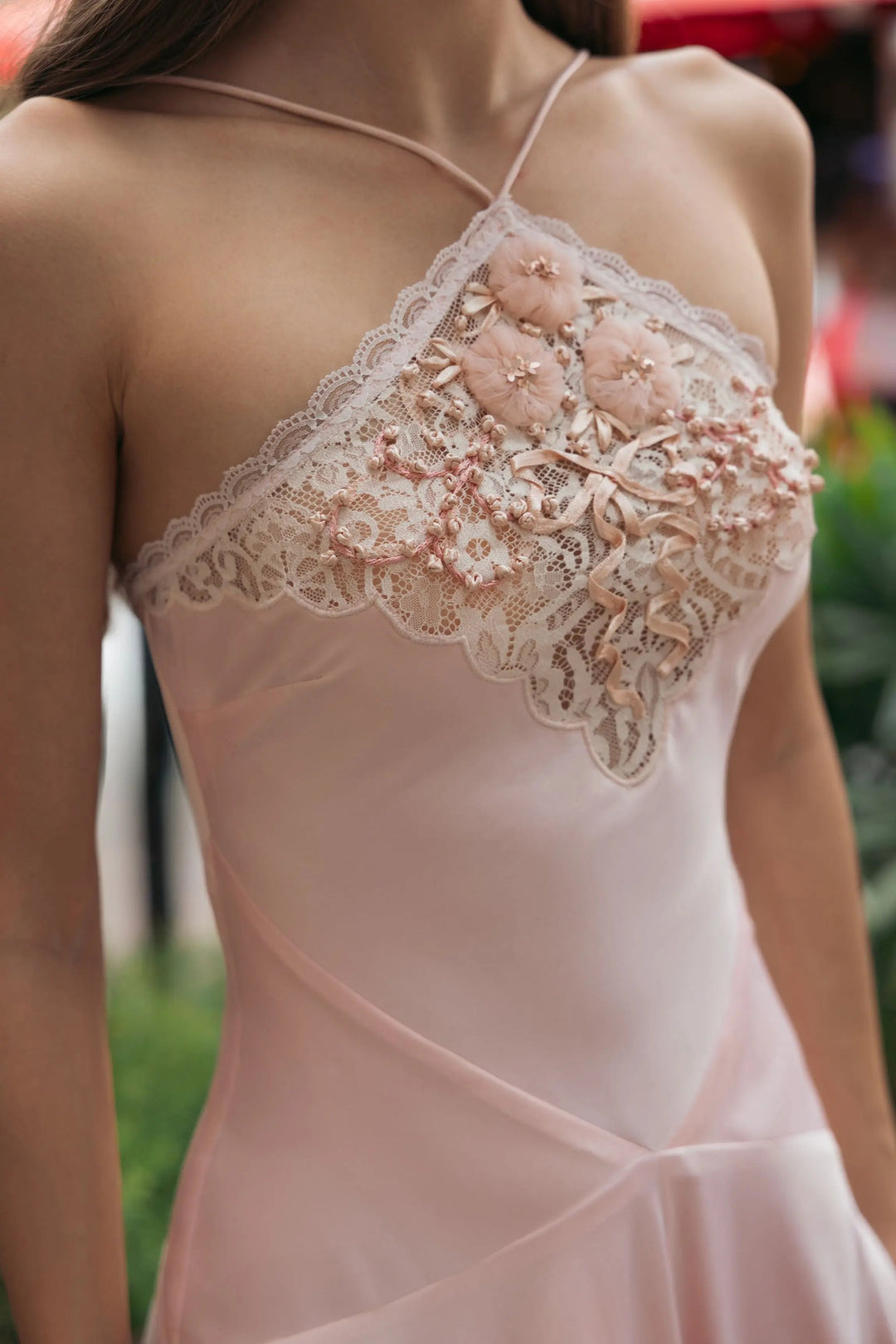 Light Pink Lace Trim Handkerchief Midi Dress - FOSTANI.com