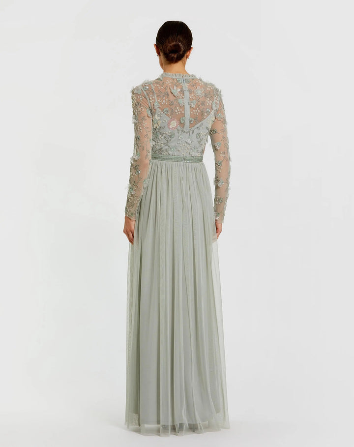 Mac Duggal 9132 Embellished Illusion High Neck Long Sleeve Gown