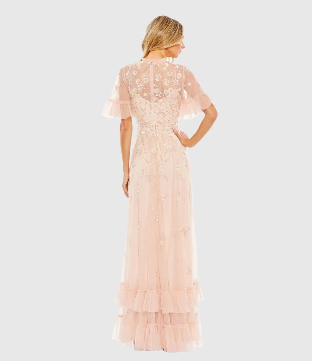 Mac Duggal 9199 Floral Embellished Flutter Sleeve A-Line Gown