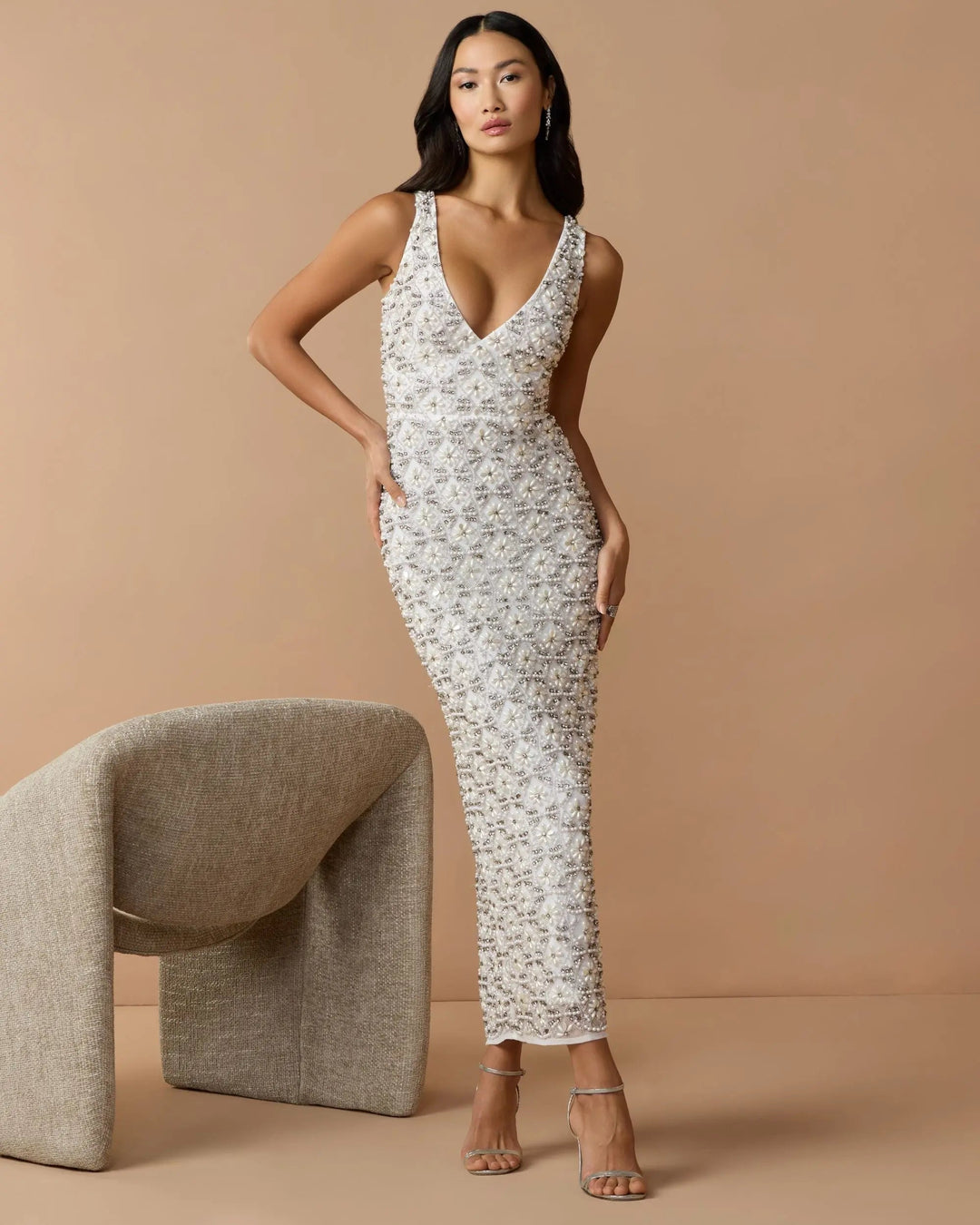 Mac Duggal 93807 Pearl Embellished Sleeveless Column Dress