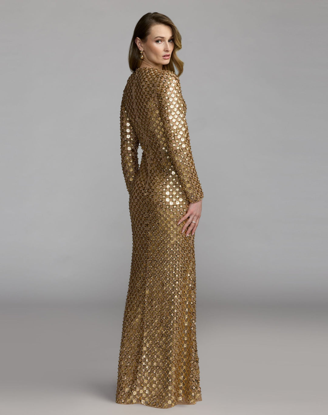 Mac Duggal 94136 Geometric Sequin Long Sleeve Column Gown