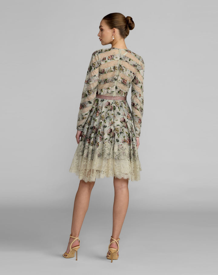 Mac Duggal 94355 Floral Long Sleeve Cotton Mini Dress