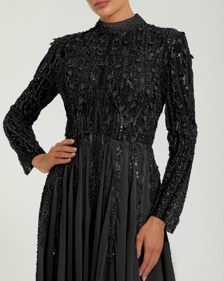Mac Duggal 37037 Embellished Long Sleeve with Slit Dress
