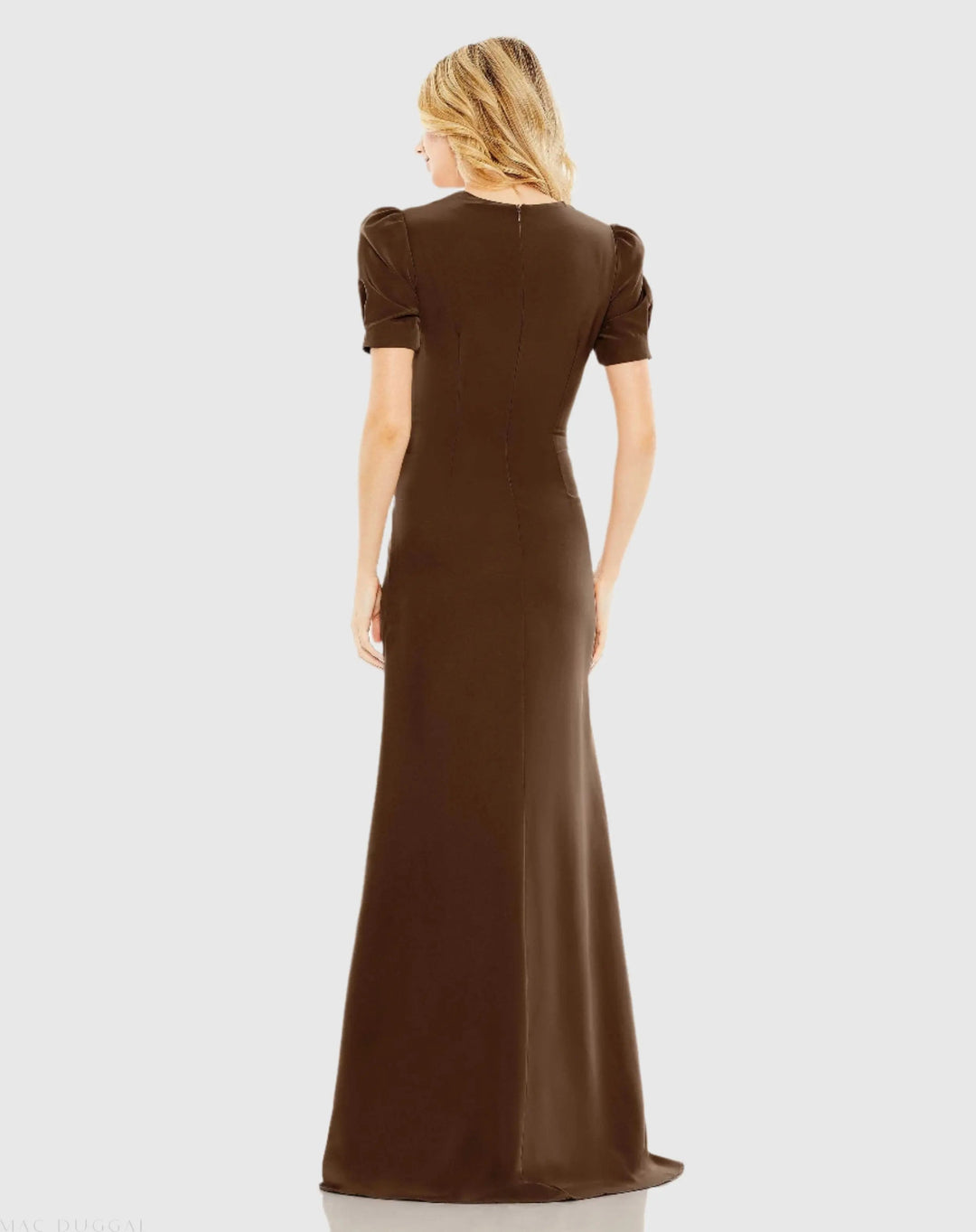 Mac Duggal A2630 Plunge Neck Puff Sleeve Cut Out Gown