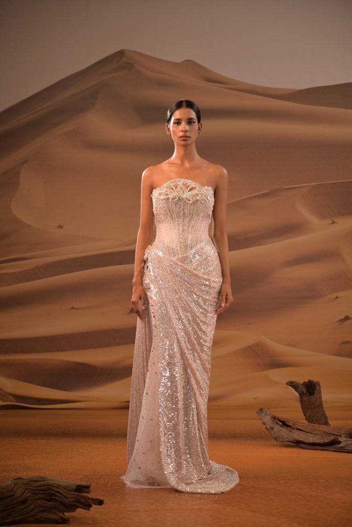 Linh Nga FA030 – Metallic Cape-Coat Couture Bridal Dress - FOSTANI.com