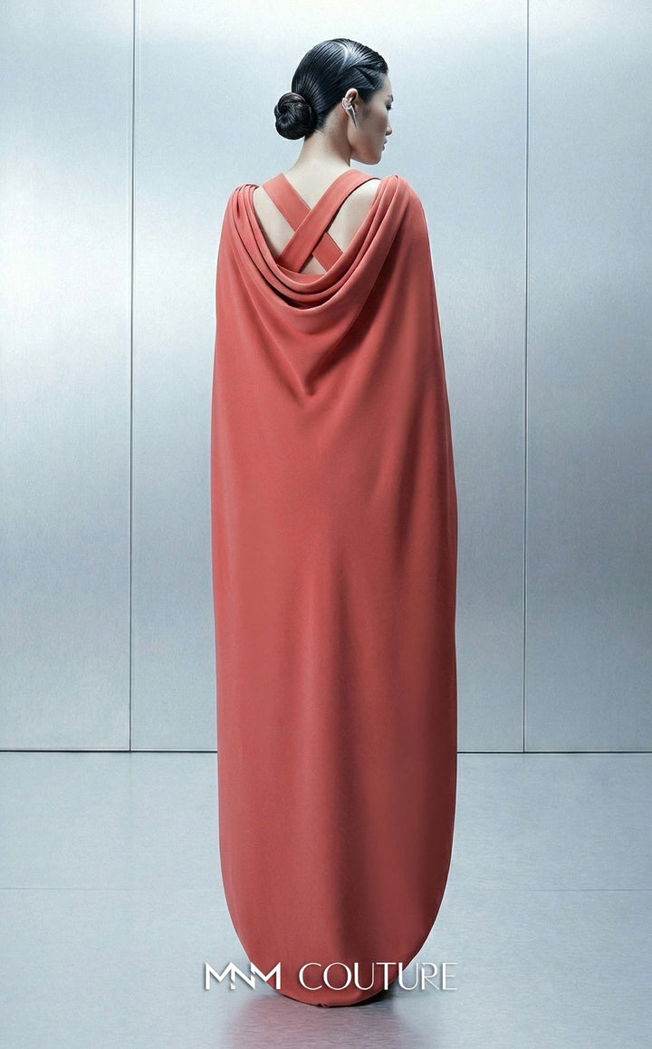 MNM Couture Style E0164 Sophisticated Asymmetrical Crepe Gown - FOSTANI.com