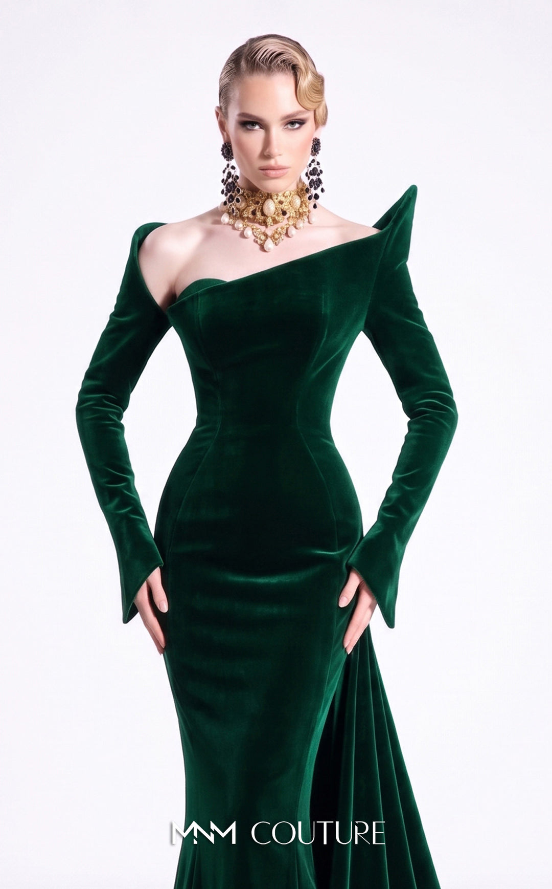 Fouad Sarkis F02910B evening gown, front view