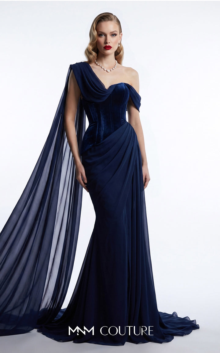 Fouad Sarkis F03017A draped corset mermaid evening gown front view