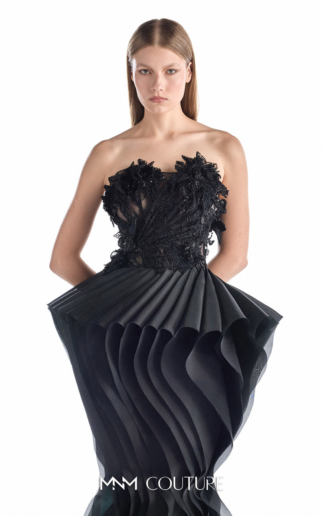 Gaby Charbachy G2205 couture gown, beaded floral corset detail