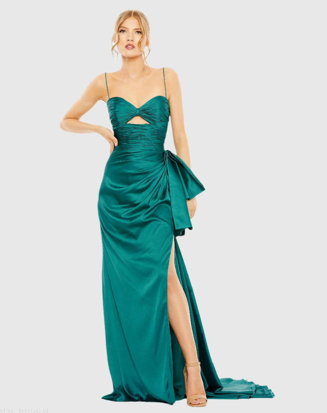 Mac Duggal 68450 Spaghetti Strap Cut Out Side Bow Gown