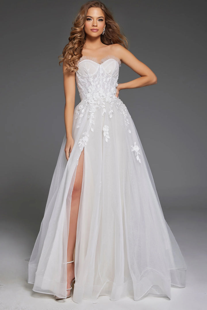 Jovani JB42485 Strapless Floral A-Line Wedding Gown with Slit