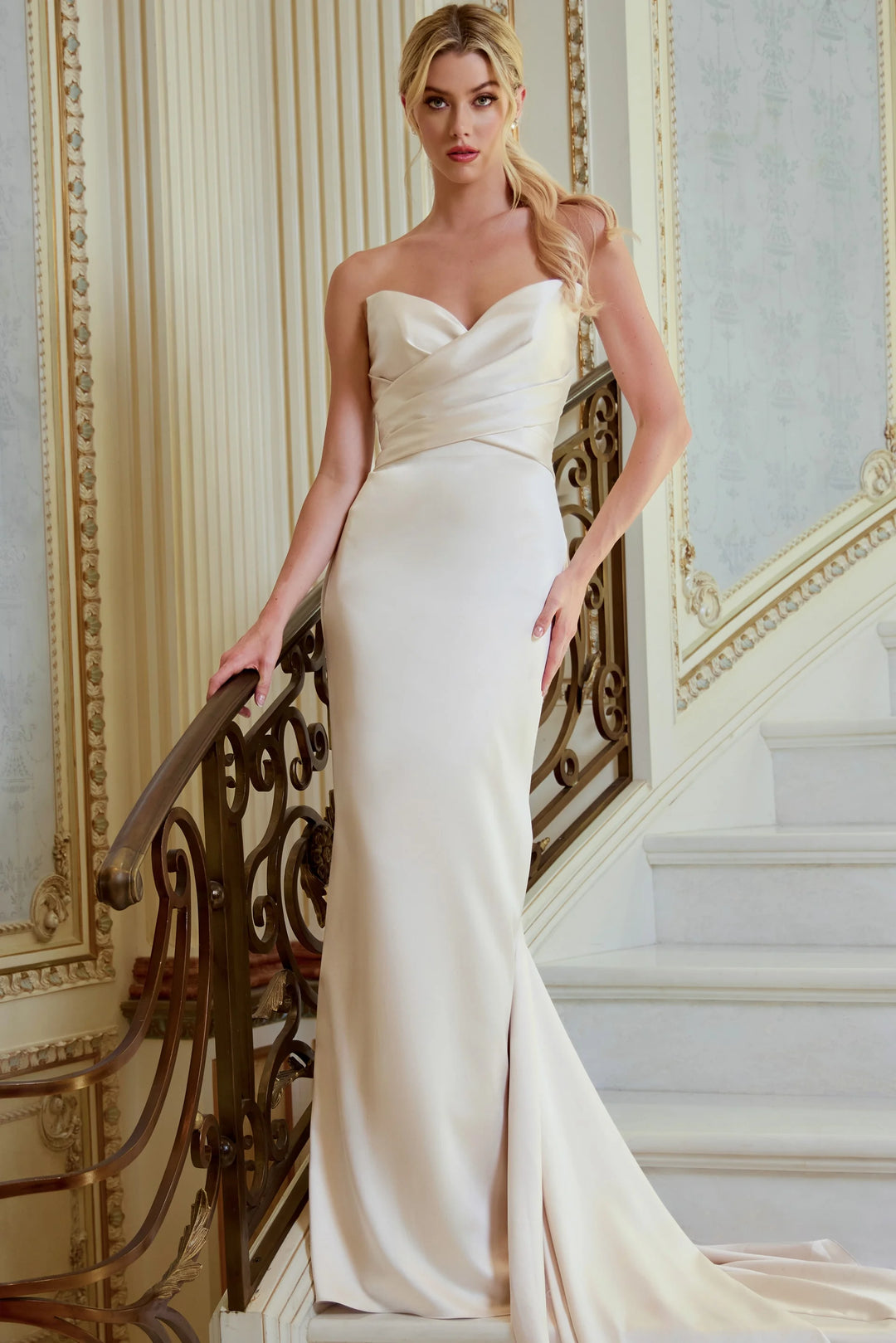 Jovani JB45837 Sweetheart Strapless Draped Crossover Bridal Dress