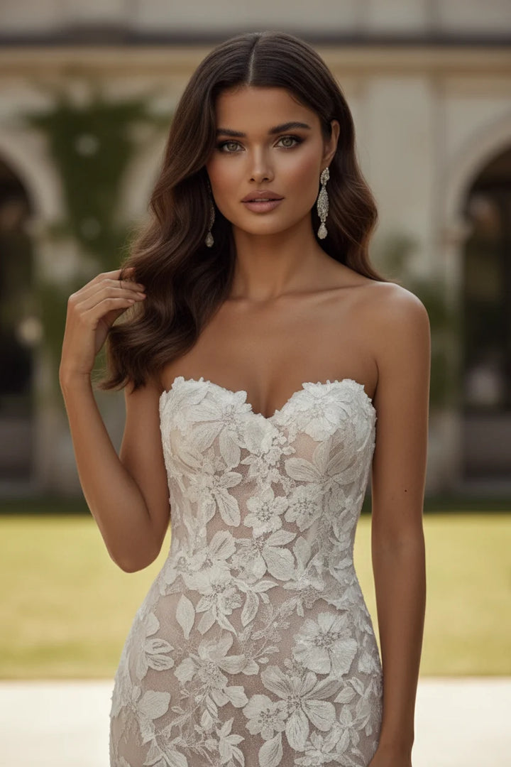 Jovani JB99063 Floral Lace Bridal Gown With Sparkle Tulle