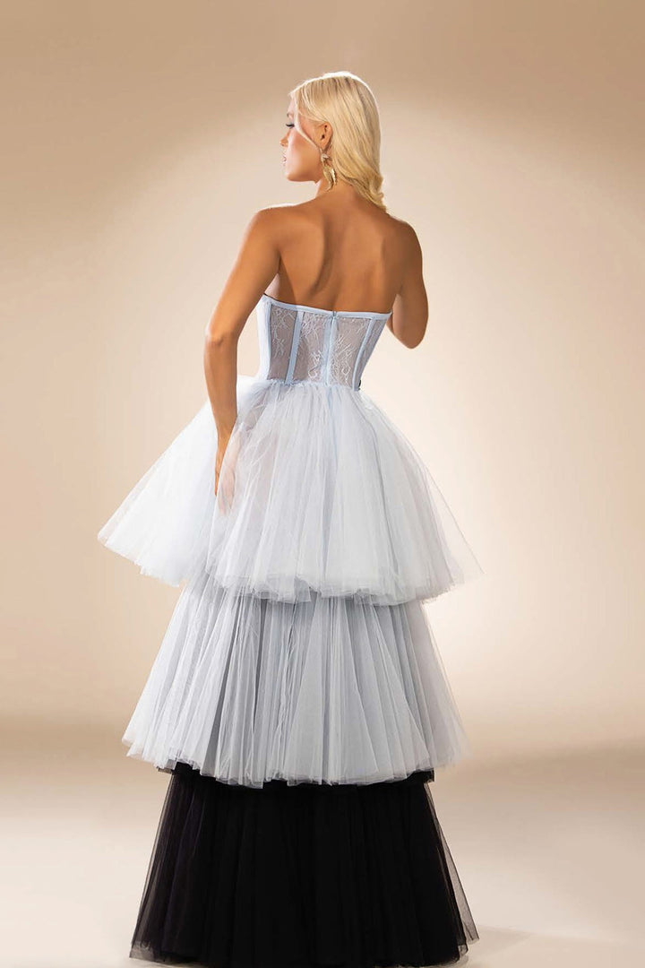 Tulle A-Line Strapless Dress with Tiered Skirts - FOSTANI.com