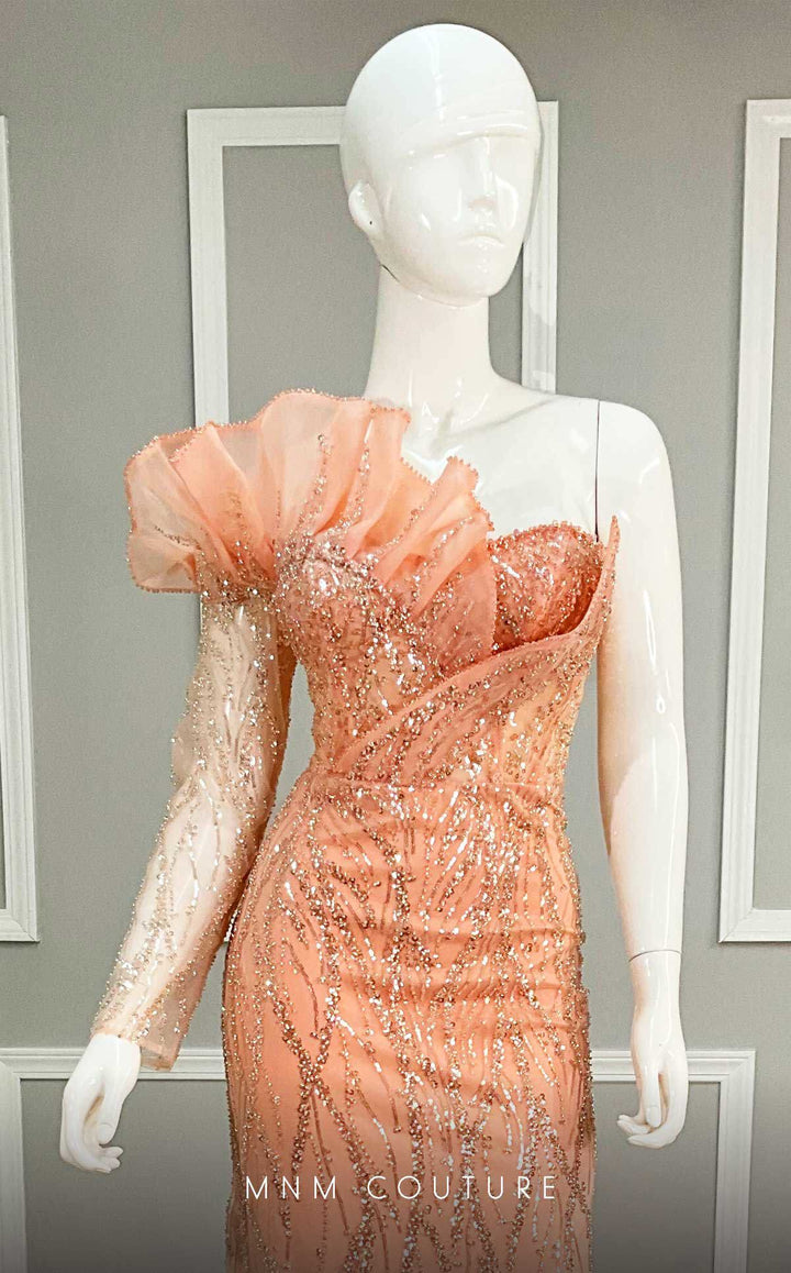 MNM Couture M1114 : Embroidered Asymmetrical Couture Tulle Gown - FOSTANI.com