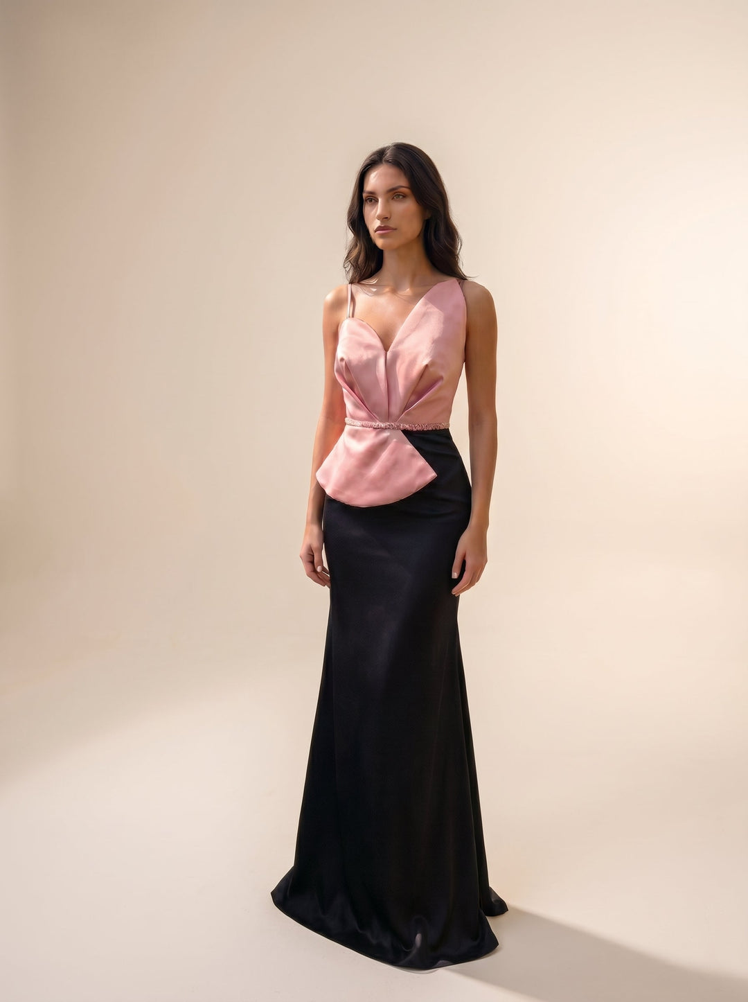 Modessa Couture MO26715 peplum two-tone evening gown front view