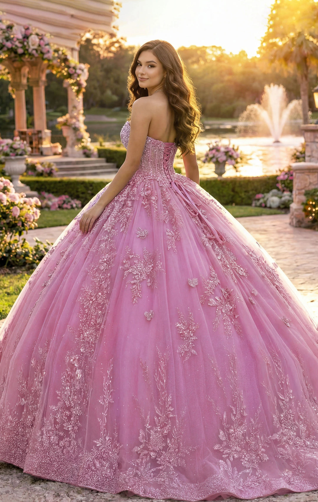 Jovani Q43812 Strapless Ball Gown with Floral Lace