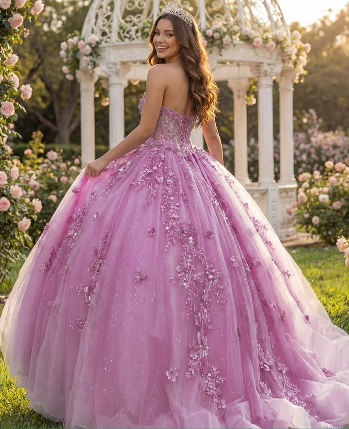 Jovani Q43812 Strapless Ball Gown with Floral Lace