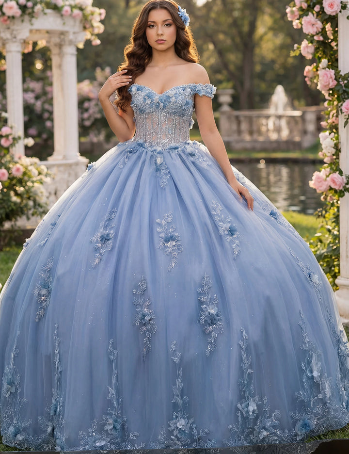 Jovani Q43820 Off Shoulder Ball Gown with Layered Skirt